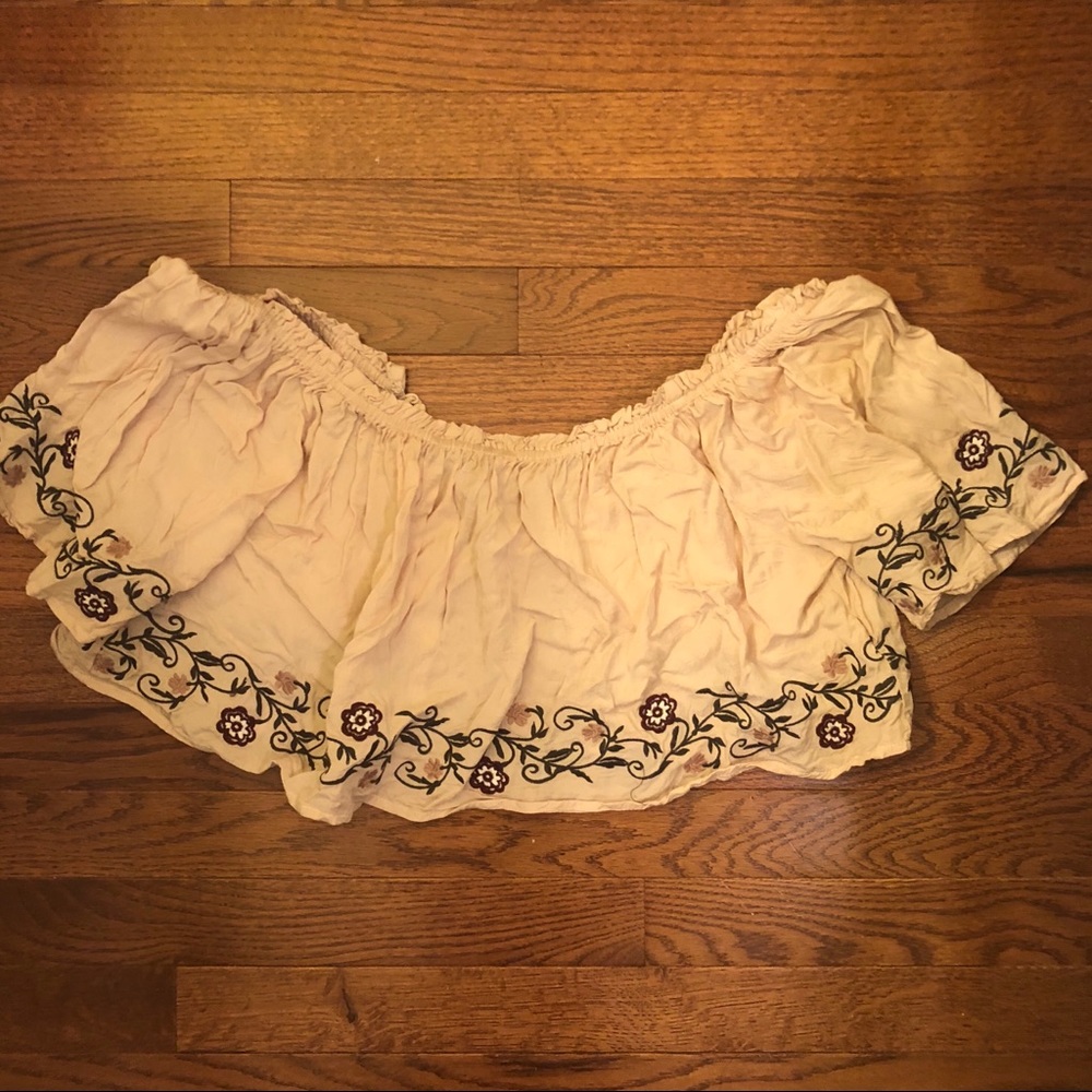 Tan and Floral Off the Shoulder